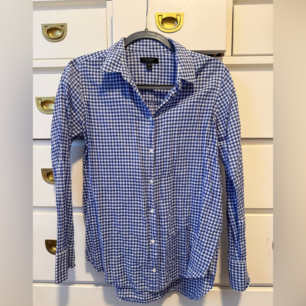 J. Crew Blue and White Gingham Shirt